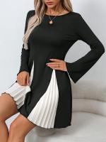 Vestido De Mujer Largo Con Manga Para Primavera Y Verano Estilo Casual Patchwork A-Line Negro Cuello Redondo Vestidos De Verano Mujer - details 2