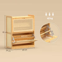 HOMCOM Zapatero Estrecho de Bambú con Cajones Abatibles de Ratán, Mueble Zapatero Bohemio con Estantes Ajustables, para Pasillos, Entradas, Natural - details 3