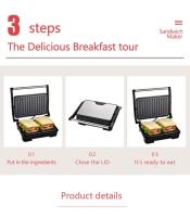 Sandwichera, Gran Sandwichera Eléctrica 3-en-1 Panini Grill, se abre 180 Grados para asar en interiores, ideal para asar filetes, hamburguesas, sdwániches, sartenes antiadheres - details 7