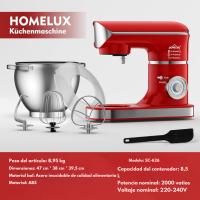 Robot de cocina Amasadora y batidora Homelux 3 en 1, 8.5 litros y 2300w. Funciones, Movimiento Planetario, Diseño Elegante, Bol de Acero de 8.5 L y Accesorios para Batir y Amasar - details 3