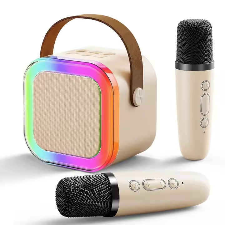 Altavoz de Karaoke Portátil con 2 Microfos Inalamthricos y Luces RGB Bluetooth - Calidad de Sonido Excepcional y Ambiente Animado - Ideal para Fiestas y Reuniones Familiares - Recargable y Compatible con Dispositivos Apple y Android - Material ABS - 1