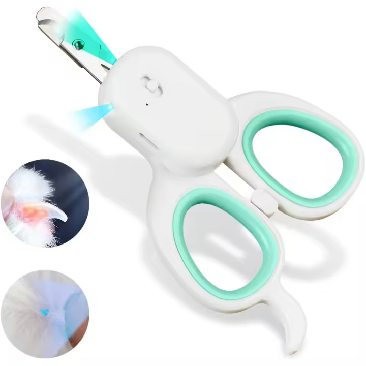 Cortaúñas para mascotas con luz LED y ultravioleta, recortador de garras para gatos con luz LED verde ultra brillante, adecuado para gatos y perros - 1
