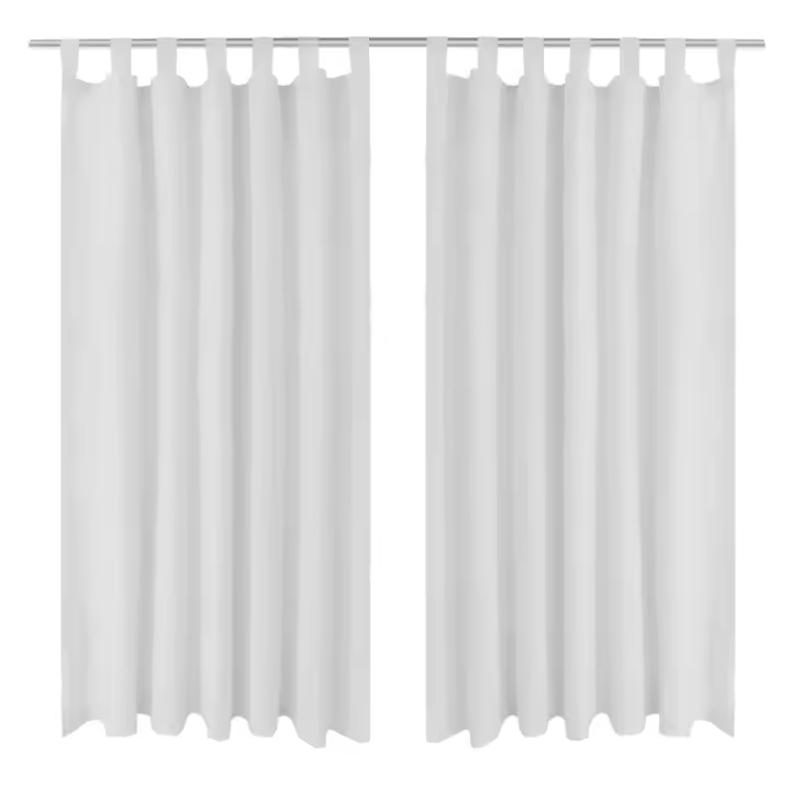 2 cortinas micro-satinadas con trabillas 140 x 175 cm en color Crema/Verde/Blanco | protección solar decorativa para ventanas hogar oficina dormitorio fácil de instalar - 1