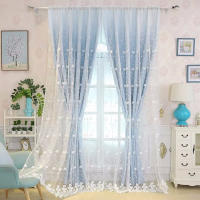 Cortina Blanca Con Patrón De Flor Estilo Romántico Dulce Translúcida De Gasa Para Decoración De Sala De Estar Hecha De Poliéster Tela De Voile Bordada - details 4