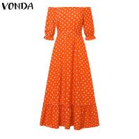 VONDA Vestido Bohemio Para Mujer Con Puntos Maxi Verano Hombros Descubiertos Largo De Manga Media Casual Suéter Estampado Fiesta - details 5