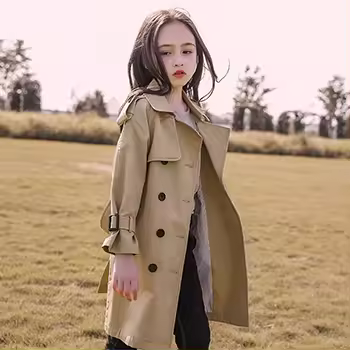 Abrigo Largo Para Niñas Estilo Inglés Nueva Moda Chaqueta Windbreaker Para Primavera Otoño Ropa Infantil Cierre Doble Cotton Polyester - 1