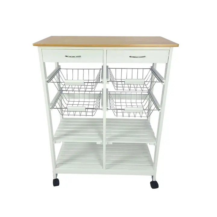 Meyvaser Carro de cocina, Verdulero frutero 4 cestas y 4 baldas 087x067x037 Cm Color Blanco Miel. - 1