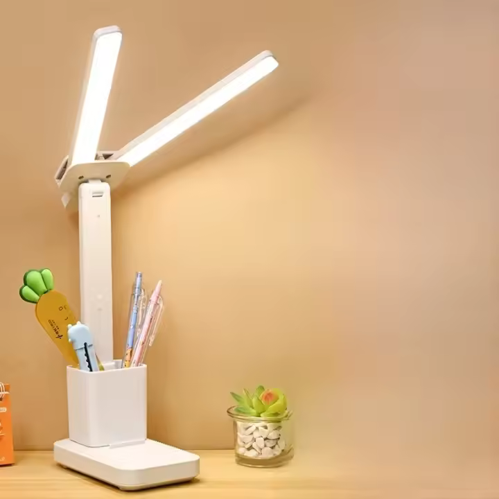 Lámpara De Escritorio Doble LED Con Luz Nocturna Toque 3 Niveles Regulables Recargable Por USB Protección Para Los Ojos Plegable Para Lectura En La Cama - 1