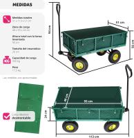 Carro de Mano Plegable XXL - Carro Jardín con Lona Extraíble, Carretilla de Carga con Ruedas, Carrito Transporte Playa, Carrito Playa o Jardin, Carretilla Plegable - Verde - details 1