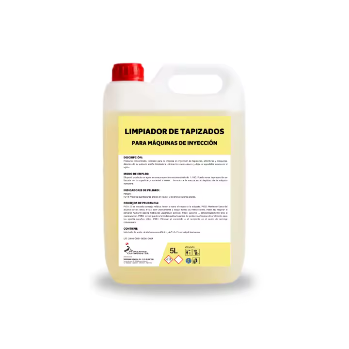 Limpiador de Tapicerías para Máquinas de Inyección – Calidad Profesional – Elimina Manchas y Olores en Tapicerías, Sofás y Alfombras – Garrafa 5L - 1