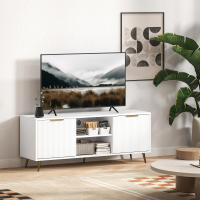 HOMCOM Mueble de TV Moderno Mueble de TV para Salón con 2 Compartimentos Abiertos y 2 Puertas Mueble para Televisión de 55 Pulgadas 120x35x48 cm Blanco - details 1