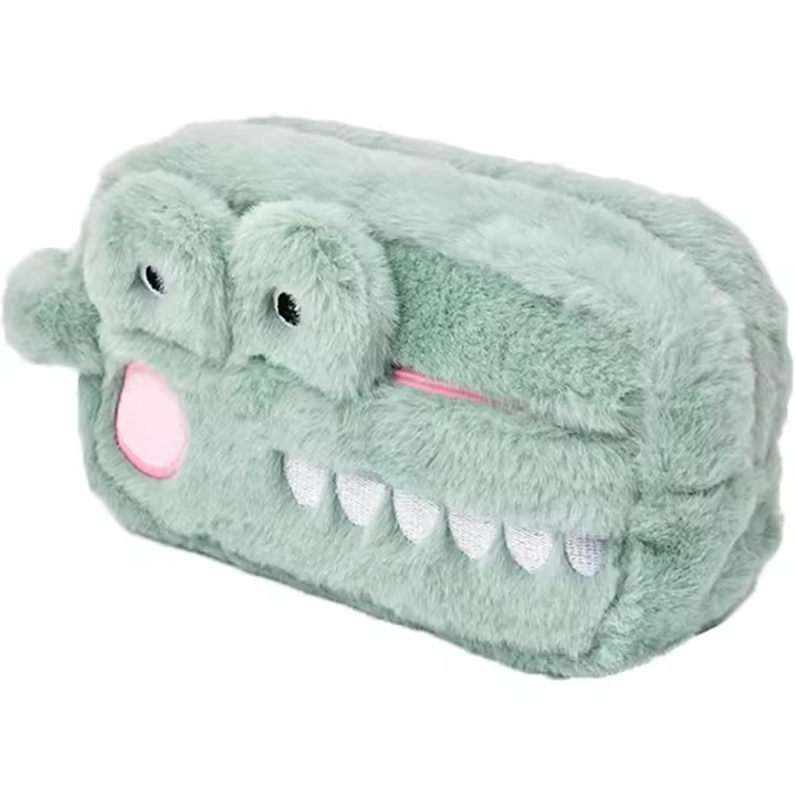 Estuche de lápices con estampado de cocodrilo para niños, estuche de felpa con cremallera, estuche escolar para guardar bolígrafos y cosméticos, verde - 1