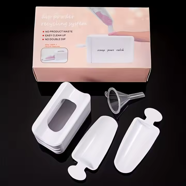 Sistema De Reciclaje De Polvo Para Uñas Con Tazón Y Cuchara Contenedor De Almacenamiento Para Polvo De Dips De Uñas Kit Inicial De Manicura Herramienta De Arte De Uñas - 1