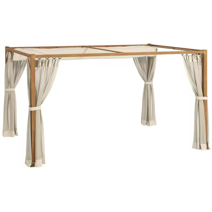 Outsunny Pérgola de Jardín 4x3 m con Marco de Aluminio Cenador para Exterior con Techo Retráctil Mosquiteras Laterales de Malla para Terraza Patio Natural - 1