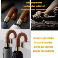 Portátil Paraguas Plegable de Viaje Lujo Mango en J de Madera Real de Apertura/Cierre Automático Capa de Revestimiento/Protección UV Anti UPF 50 99 9% Paraguas de Golf Hombres - details 4