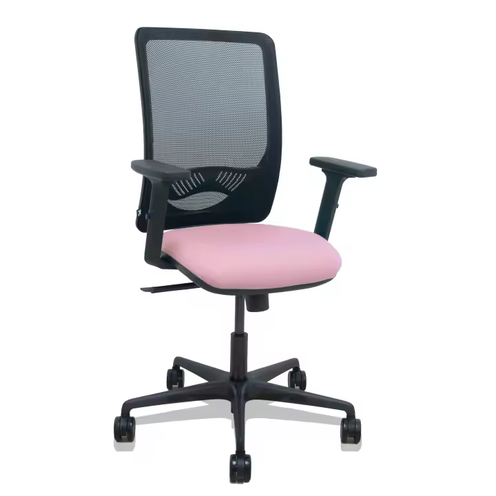 Silla Zulema sincro malla negra asiento bali rosa brazos 2D ruedas 65mm - 1
