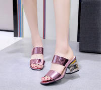 Sandalias De Cuero Patentado Para Mujer Moda Verano Tacón Alto Charol Casual Playa Zapatos De Exterior Color Sólido Flip Flop - details 6