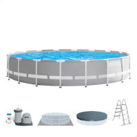 INTEX - Piscina desmontable redonda Prism Frame de hasta 6 metros de diámetro, incluye depuradora, tapiz, cobertor y escalera, color gris, resistente y duradera, +6 años, 45-60 min. montaje, piscinas desmontables grandes, piscinas familiares - details 3