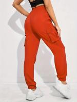Women's Casual Workwear Sweatpants High-Waisted Loose Fit Solid Color with Belt And Pockets mid Waist Ankle-Length Polyester - details 11