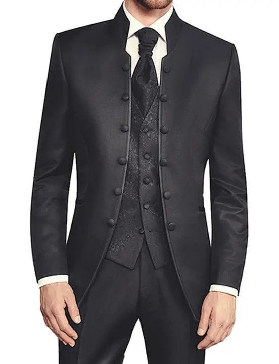 Traje De Novio Para Hombre Conjunto De Traje De Promoción Con Chaqueta+Pantalones+Chaleco Estilo Británico Ajustado Tuxedo Casual - 1