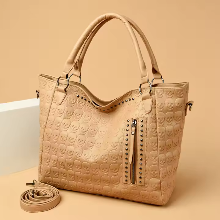 Bolso grande de cuero PU con estampado de calavera Punk y hombro gótico apilado para mujer bolso transversal de moda - 1