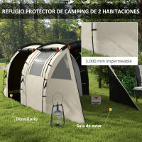 Outsunny Tienda de Campaña Familiar para 4-5 Personas Tienda de Camping Plegable con 2 Habitaciones 5 Puertas y Bolsa de Transporte Impermeable para Senderismo 460x230x180 cm Caqui - details 3