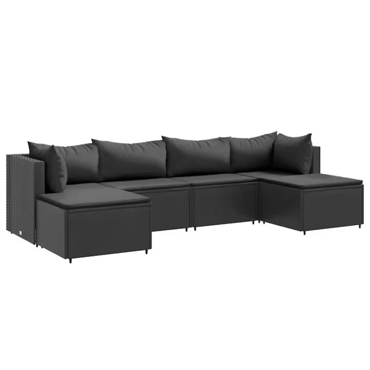 vidaXL Set muebles de jardín 6 piezas y cojines ratán sintético negro - 1