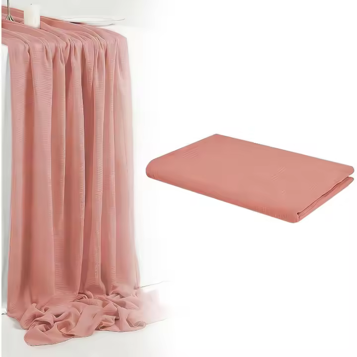Camino de mesa de gasa rosa de 38 x 180 cm, camino de mesa de tela de gasa bohemia semitransparente, camino de mesa de gasa para Pascua, decoración rústica para mesas de boda, fiesta, cumpleaños y hogar. - 1