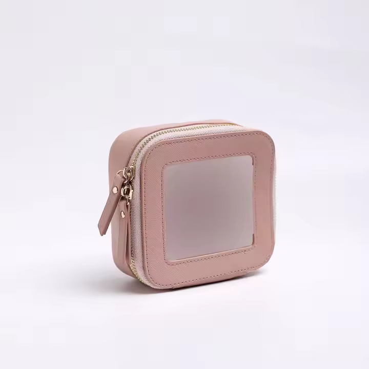 Pequeño Neceser de Viaje Transparent Mini Estuche de Maquillaje para Bolso de Cosméticos de Cuero PU Impermeable Multifuncional Organizador Rosa - 1