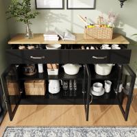 Gabinete de Cocina (120 × 40 × 84cm), Gabinete para Destink, Gabinete para Cocina, Comedor y Sala de Estar, Aparador Moderno, Gabinete Lateral with Espacio de Almacenamiento, vintage de Gabinete de Vidrio, Antiinclination, Negro - details 3