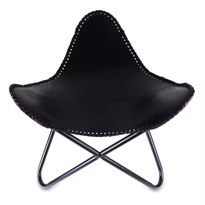 Silla de cuero negra hecha a mano de la mariposa Reposapiés resto mariposa taburete plegable - 1