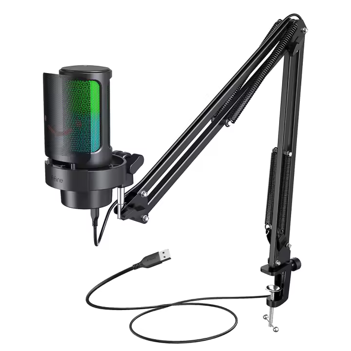 Kit De Micrófono USB FIFINE Con Brazo De Boom Y Filtro Pop Para Grabación Y Transmisión En PC/Mac Con Botón De Mute Rápido Y Jack De Auriculares A8T - 1