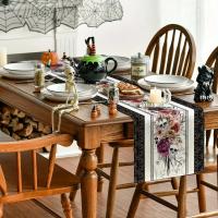 Mantelos De Lino Tejidos Con Estampado De Rosas Y Calaveras Para Decoración De Fiesta Del Día De Muertos Y Halloween Mantel Lavable Para Comedor De Casa Y Cocina - details 19