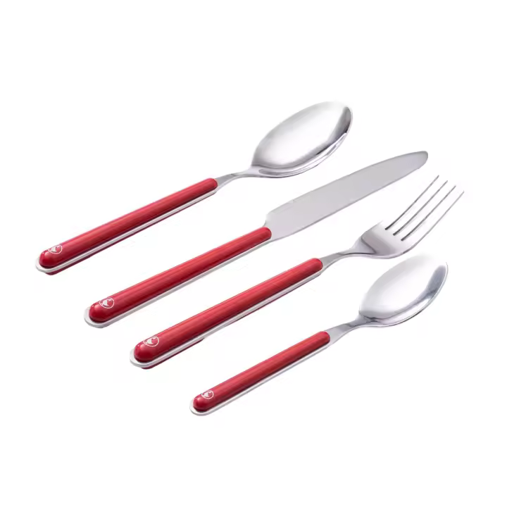 Cubertería de 16/32 piezas en acero inoxidable con pulido brillante - El Ganso: Set de cubiertos de alta calidad en color rojo para cualquier ocasión. - 1
