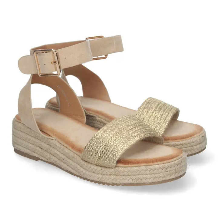 PuntoSalao Sandalias de plataforma doradas en yute para mujer SX-3Q48 - 1