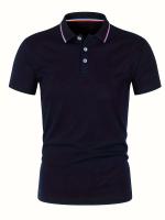 Camisa Polo Hombre Verano Transpirable Cómoda De Color Sólido Cuello Redondo Manga Corta Alta Calidad Ropa Casual De Calidad - details 27