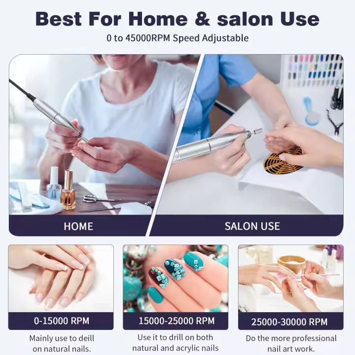 Tienda BIT Taladro de uñas eléctrico de 45000 rpm, Lima portátil recargable de uñas, Kit de taladro eléctrico de uñas with Pantalla LCD inteligente para manicura de uñas de gel, pedicura, Cuerpo reflectante, etc. - 1