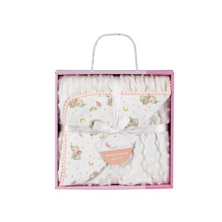 Interbaby Manta Bebé Capazo Minicuna Arrullo Doble Cara Topitos y Estampado Elefante Rosa 80x110cm - 1
