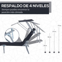 Outsunny Tumbona de jardín Plegable con Toldo Desmontable y Regulable Respaldo Reclinable para Jardín Terraza Acampada al Aire Libre 187x58x36 cm - details 3