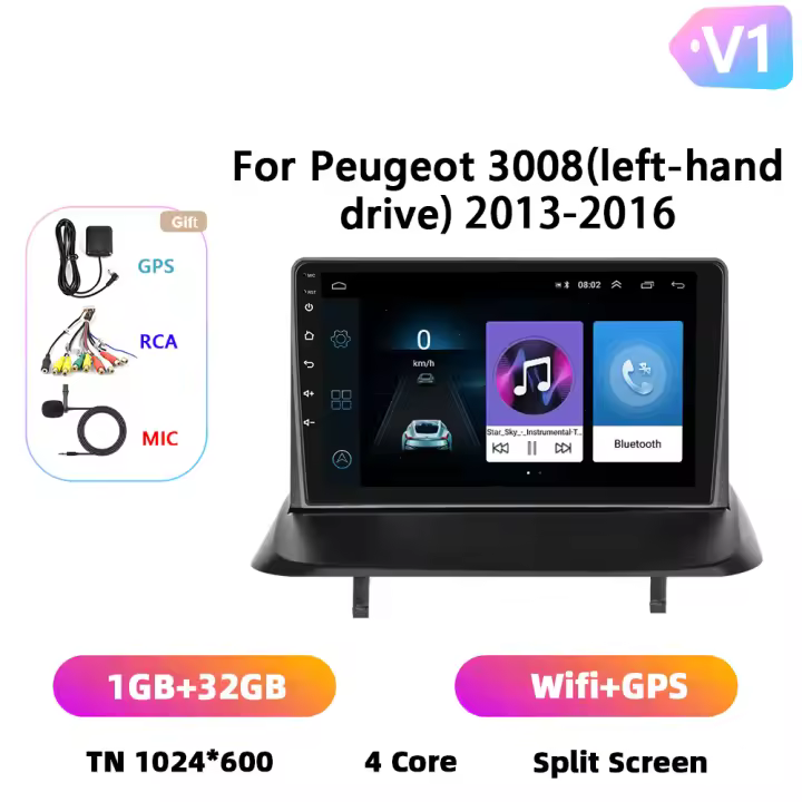Podofo Radio de coche Android 2 Din para Peugeot 3008 2013 2014 2015 2016 Carplay 8+128GB AI Voice WIFI+4G DSP GPS Navegación Multimedia Reproductor de Video - 1