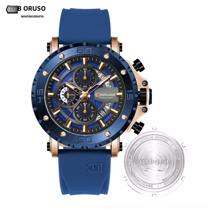 Reloj De Pulsera De Cuarzo BORUSE Para Hombre Cronógrafo Negocio Impermeable De Silicona Estilo Casual Y Moda - 1