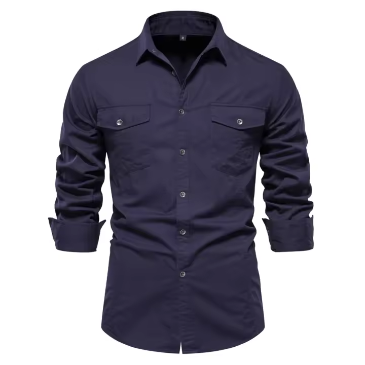 Camisa Militar Estilo Otoño AIOPESON 2023 Para Hombres Algodón 100% Con Bolsillos Color Sólido Slim Casual Manga Larga - 1