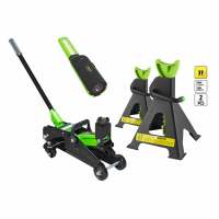 Kit de Herramientas Especial Taller Mecánico JBM - Gato Hidráulico Carretilla Pequeño - 2 Toneladas + Juego de 2 Caballetes de 3 Toneladas + Fluorescente de Taller con Tubo Sencillo - details 0