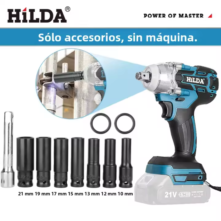 Llave De Impacto Eléctrica HILDA 21V Recargable Sin Llave De Fijación 1/2 Sin Batería Para DIY En Casa Motor Sin Escobillas - 1