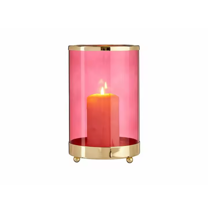 Portavelas Rosa Dorado Cilindro Metal Vidrio (12,2 x 19,5 x 12,2 cm) - 1
