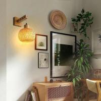 Lámpara De Pared De Bambú Natural Tejido a Mano E27 Lámpara De Techo De Cesta De Rattan Decoración De Habitación Luz De Fijación En La Pared - details 1