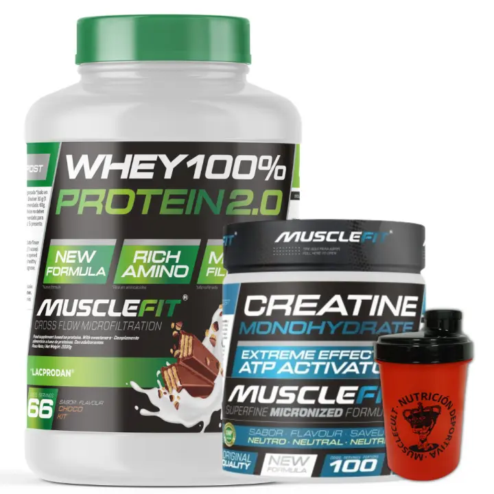 Pack Whey 100% Protein 2000g + Creatina 300g MuscleFIt + Shaker (regalo)  MuscleCult  Aumento Muscular - 1