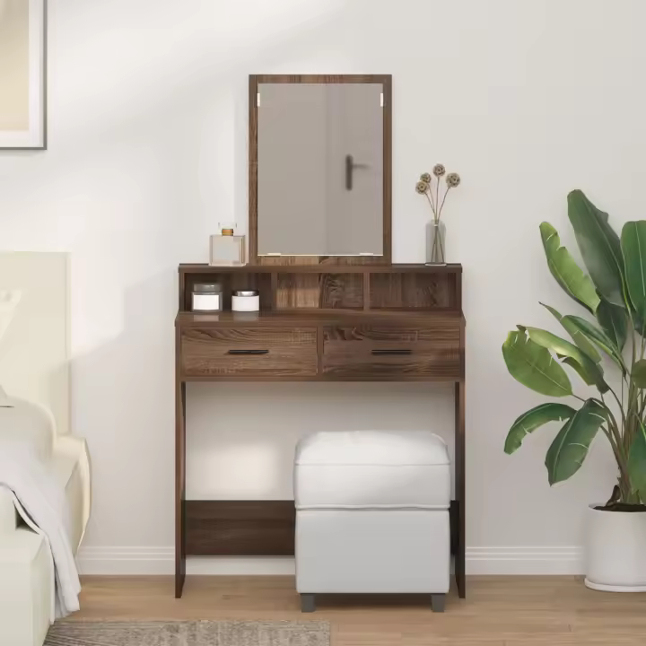 Mesa de Maquillaje vidaXL con Cajones de Madera de Roble Marrón 79x41x140 cm - 1