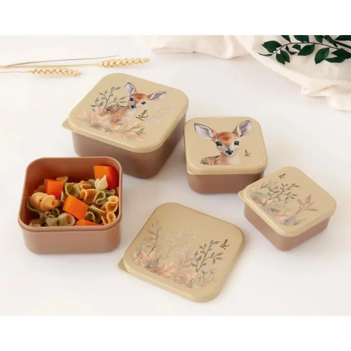 Set porta-alimentos 4 unidades ciervo beige Kiokids, Conjunto de lancheira - 1