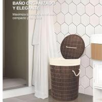 HOGUITA-Cesto de Bambú con Tapa para Ropa Sucia, Cubo Plegable para Colada de Lavandería con Asa de Cuerda, Cesta Redonda Plegable Ideal para el Hogar, Ropero de Bambú Funcional y Práctico para Organizar tu Espacio de Lavandería - details 8